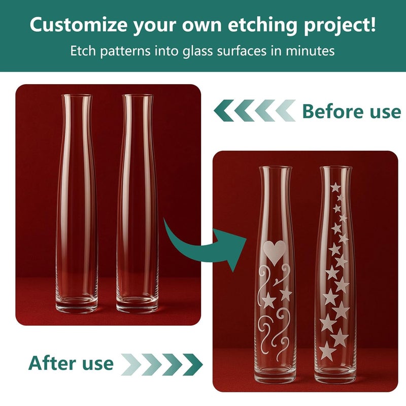 DINGSEN 3.5 oz Glass Etch Paste, Create Beautiful Art in Minutes, Create Permanently Stunning Designs on Glass Surfaces, Perfect for DIY Mirrors, Windows, Glassware - Image 2